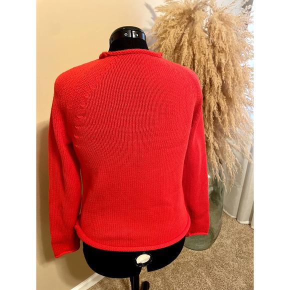 J.Crew Bright Red Orange 100% Cotton Rolled Hem Sweater Size M - Picture 2 of 4